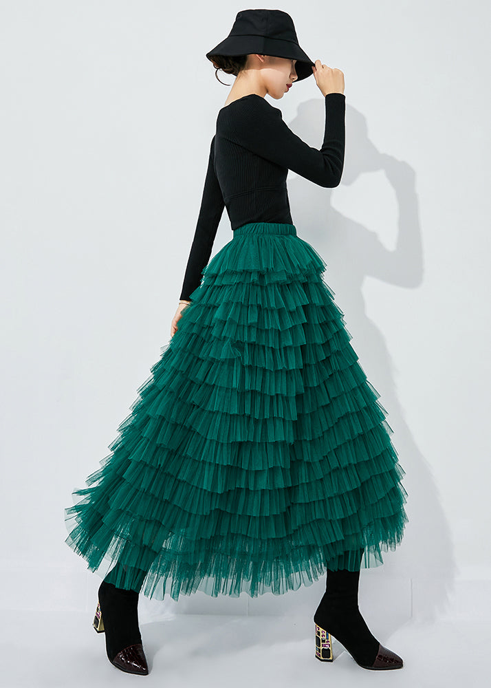 Elegant Blackish Green High Waist Layered Tulle Skirts Summer LY0858