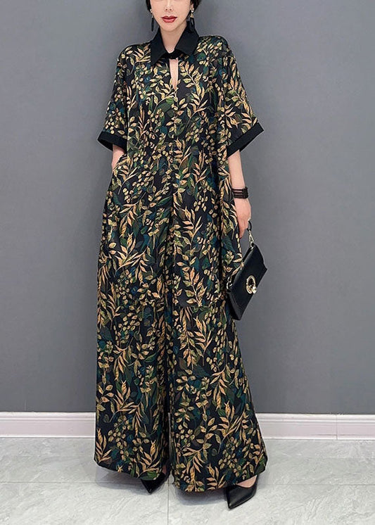 Elegant Blackish Green Oversized Print Chiffon Two Pieces Set Summer LY1588