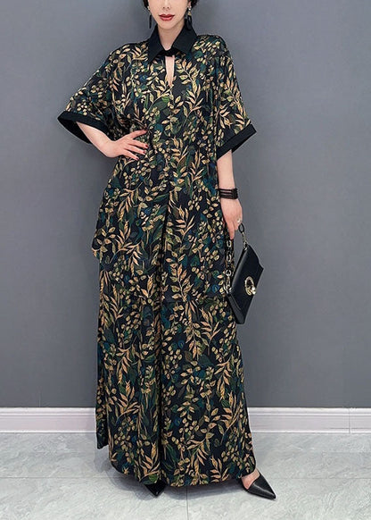 Elegant Blackish Green Oversized Print Chiffon Two Pieces Set Summer LY1588