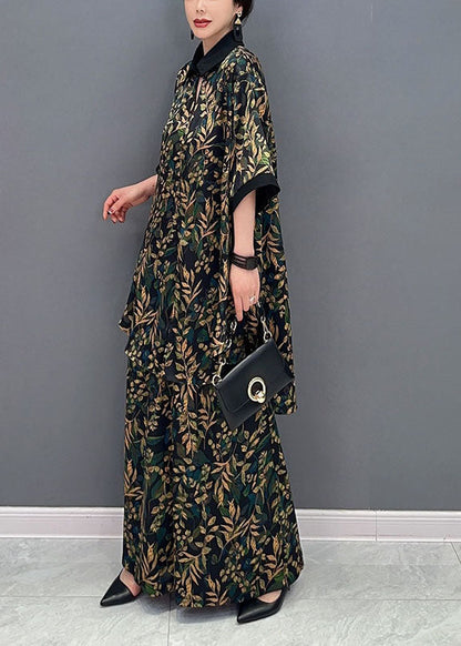 Elegant Blackish Green Oversized Print Chiffon Two Pieces Set Summer LY1588