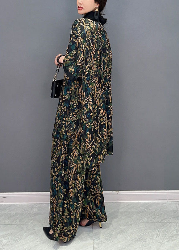 Elegant Blackish Green Oversized Print Chiffon Two Pieces Set Summer LY1588