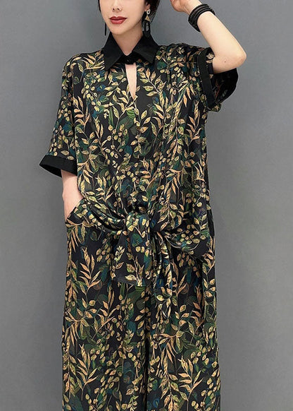 Elegant Blackish Green Oversized Print Chiffon Two Pieces Set Summer LY1588