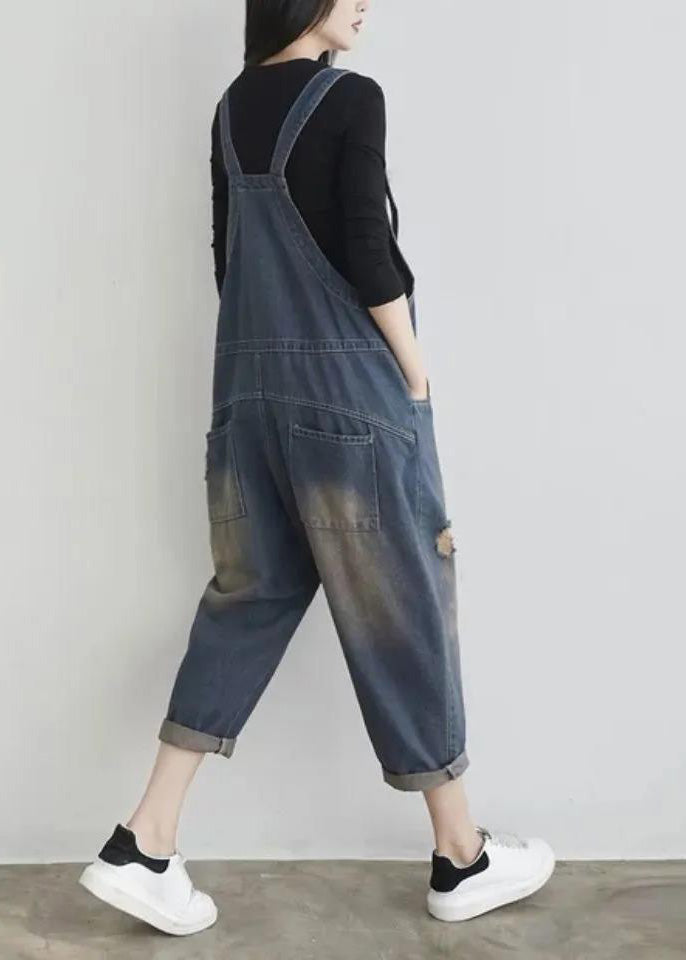 Elegant Blue V Neck Patchwork Button Jumpsuit Summer TY1042