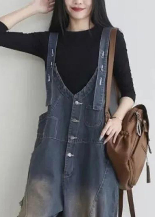 Elegant Blue V Neck Patchwork Button Jumpsuit Summer TY1042