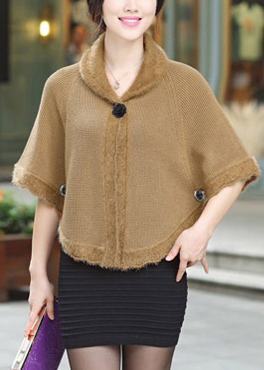 Elegant Camel Peter Pan Collar Knit Cardigan Fall HA1019