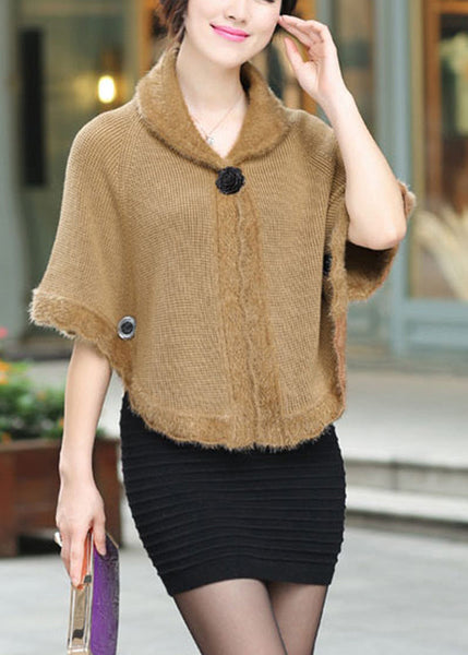 Elegant Camel Peter Pan Collar Knit Cardigan Fall HA1019