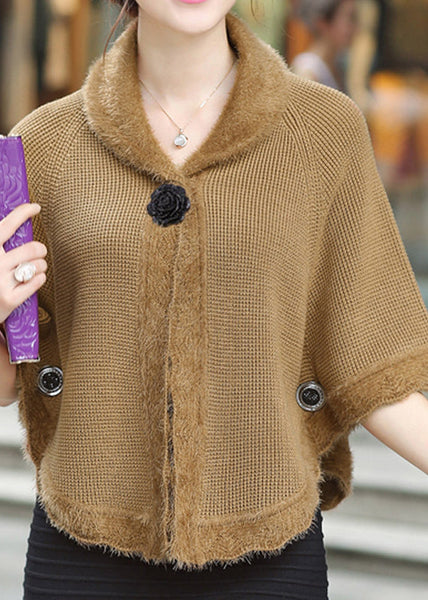 Elegant Camel Peter Pan Collar Knit Cardigan Fall HA1019