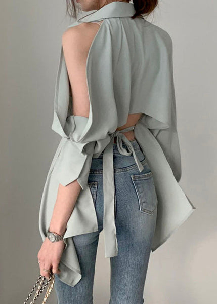 Elegant Green Peter Pan Collar Button Solid Shirt Spring LY0395