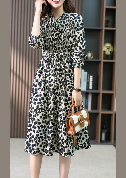 Elegant O-Neck Print Drawstring Long Dress Summer LY1750