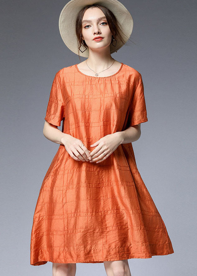 Elegant Orange O Neck Silk A Line Dress Summer LY0028