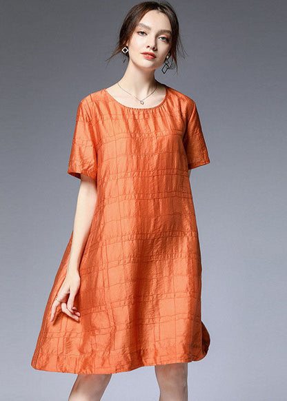 Elegant Orange O Neck Silk A Line Dress Summer LY0028