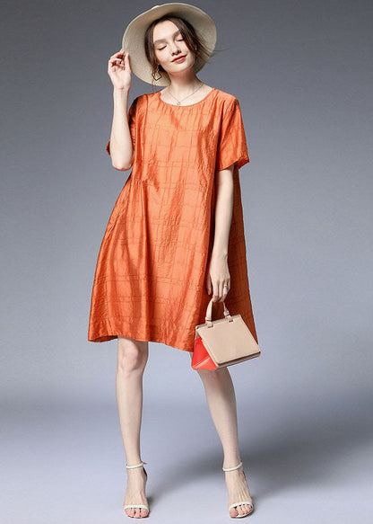 Elegant Orange O Neck Silk A Line Dress Summer LY0028