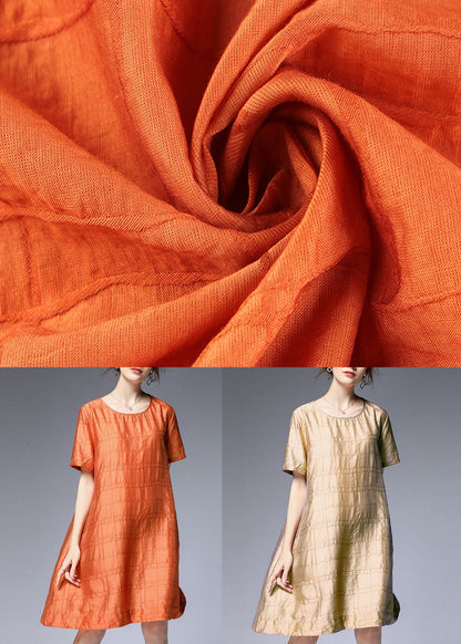 Elegant Orange O Neck Silk A Line Dress Summer LY0028