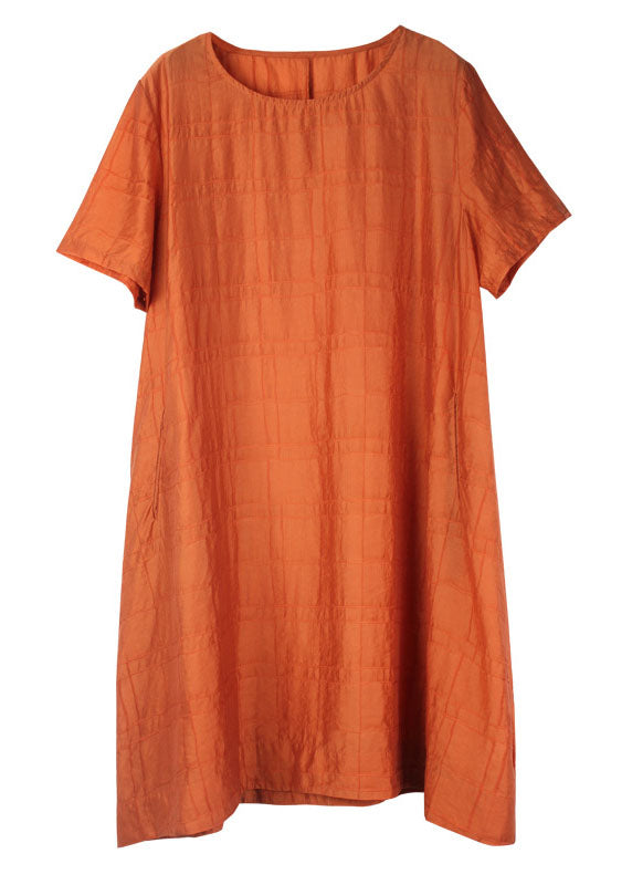 Elegant Orange O Neck Silk A Line Dress Summer LY0028