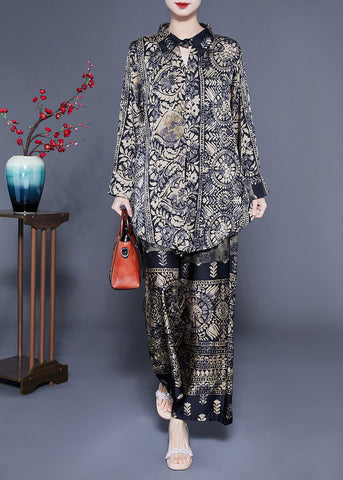 Elegant Oversized Low High Design Print Silk Two Pieces Set Spring LC0410