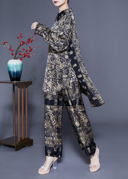 Elegant Oversized Low High Design Print Silk Two Pieces Set Spring LC0410