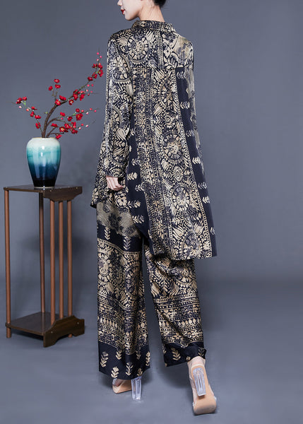 Elegant Oversized Low High Design Print Silk Two Pieces Set Spring LC0410