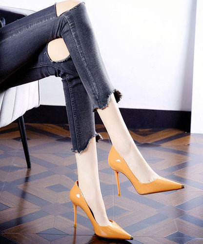 Elegant Pointed Toe Stiletto High Heels Orange Cowhide Leather LC0176