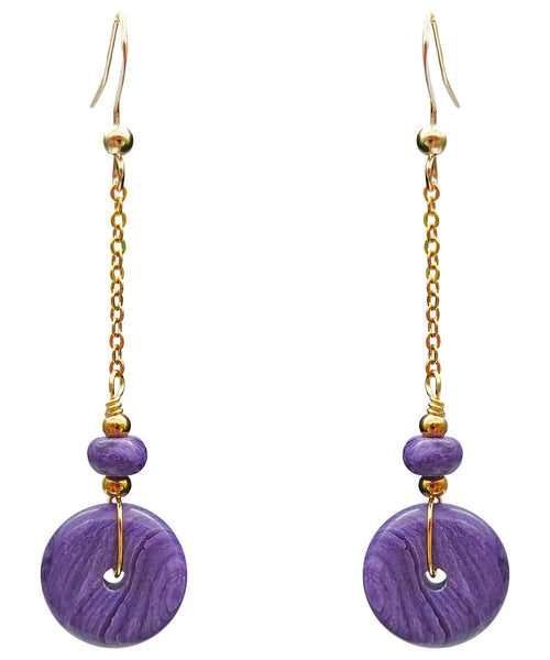Elegant Purple 14K Gold Crystal Drop Earrings Ada Fashion