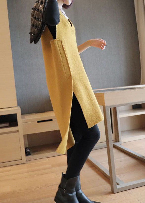 Elegant Yellow Oversized Side Open Knit Long Vests Sleeveless LY1457