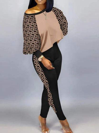 Plus Size Crop Top Leopard Print Skinny Pants Set AT9052