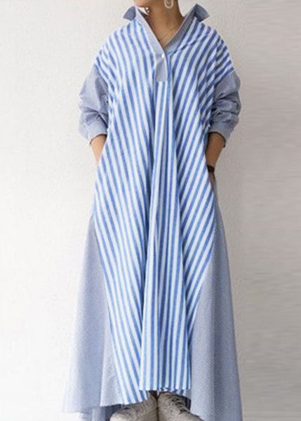 European And American Style Black Peter Pan Collar Striped Cotton Shirts Dress Spring LC0437