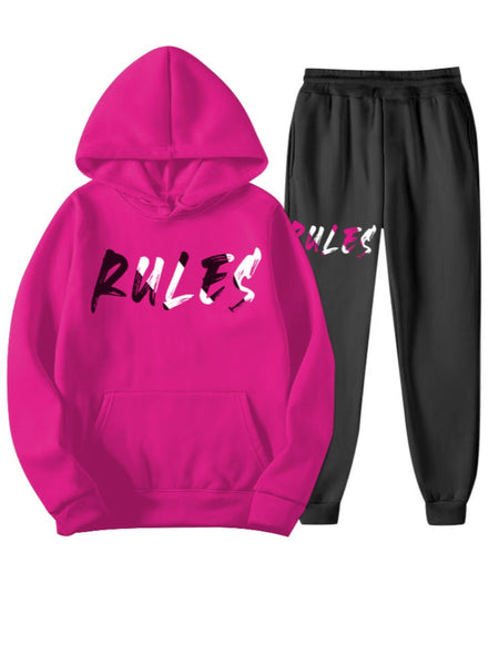 Plus Size Fleece Letter Print Kangaroo Pocket Tracksuit Set AR50144