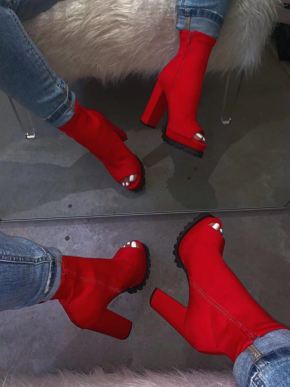 Red Open Toe Platform Boots F341 - Furdela Wholesale