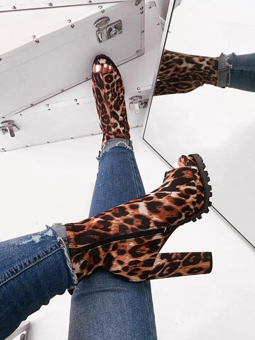 Leopard Open Toe Platform Boots F341 - Furdela Wholesale