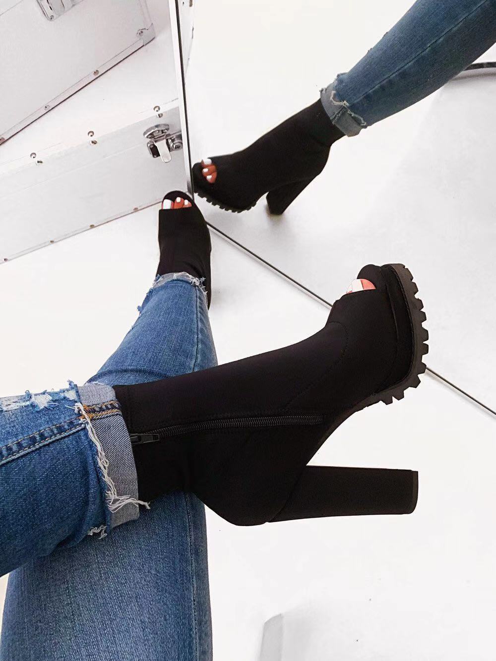 Black Open Toe Platform Boots F341 - Furdela Wholesale