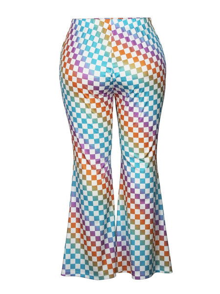 Plus Size High Waist Gradient Plaid Print Flared Pants AC203