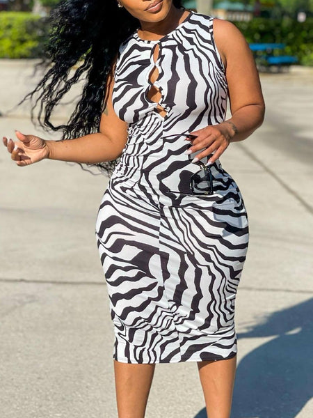 Plus Size Zebra Striped Bodycon Dress AR5017