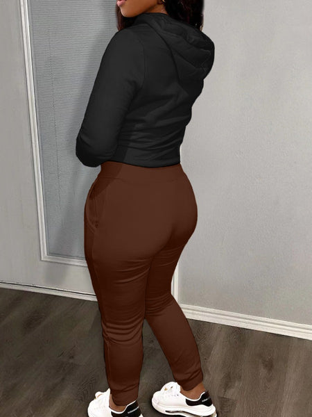 Plus Size Lip Letter Print Kangaroo Pocket Tracksuit Set BO2117