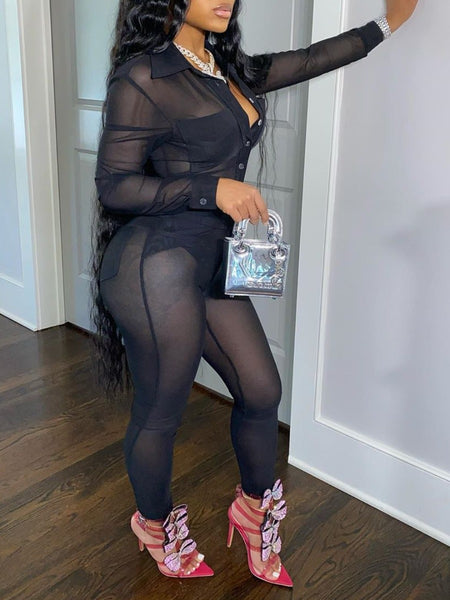 SXY See Through Skinny Pants Set AT8018