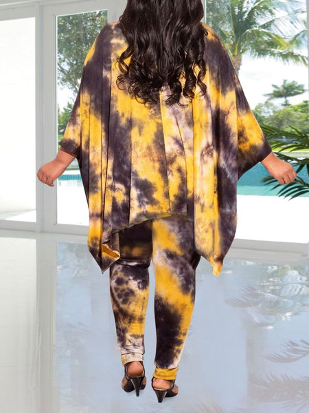 Plus Size Batwing Sleeve Tie Dye Pants Set AT9072