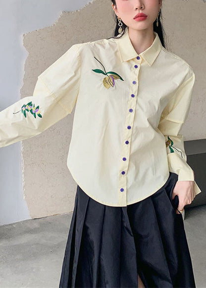 Fashion Beige Embroideried Patchwork Cotton Shirt Top Spring LY0775