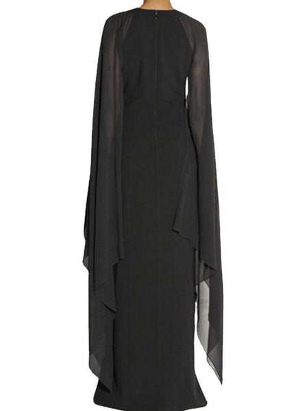 Fashion Black Asymmetrical Patchwork Cape Chiffon Dress Summer AH372