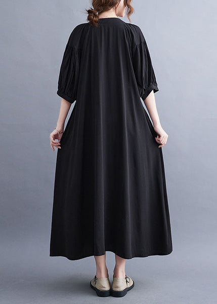 Fashion Black Embroideried Lace Up Cotton Maxi Dress Summer LY1549