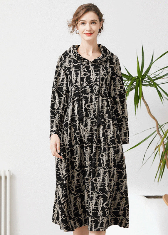 Fashion Black Hooded Tie Dye Cashmere Long Dresses Spring LY0303