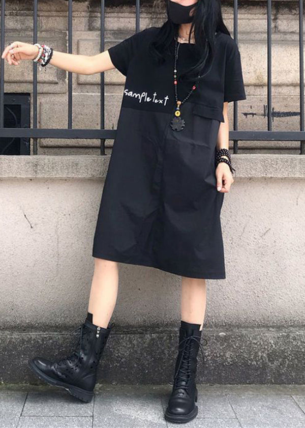 Fashion Black Oversized Patchwork Print Cotton Dress Summer LY0901
