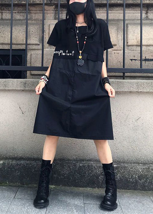 Fashion Black Oversized Patchwork Print Cotton Dress Summer LY0901