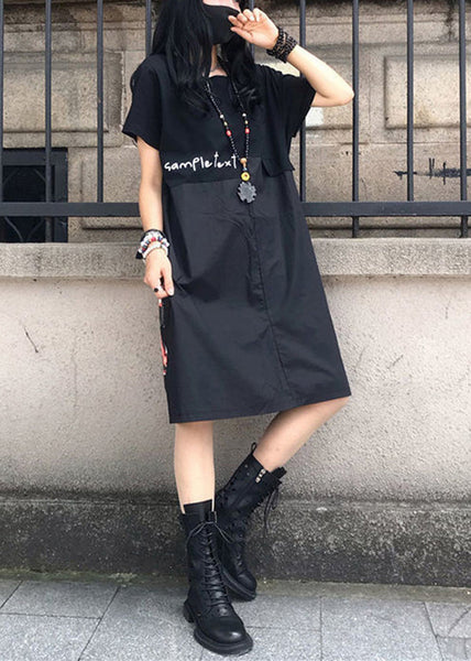 Fashion Black Oversized Patchwork Print Cotton Dress Summer LY0901