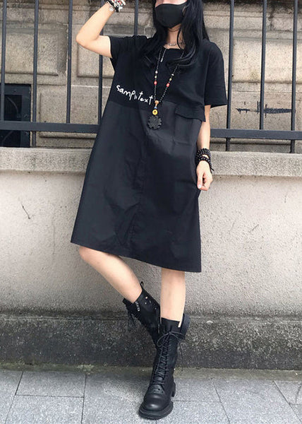 Fashion Black Oversized Patchwork Print Cotton Dress Summer LY0901