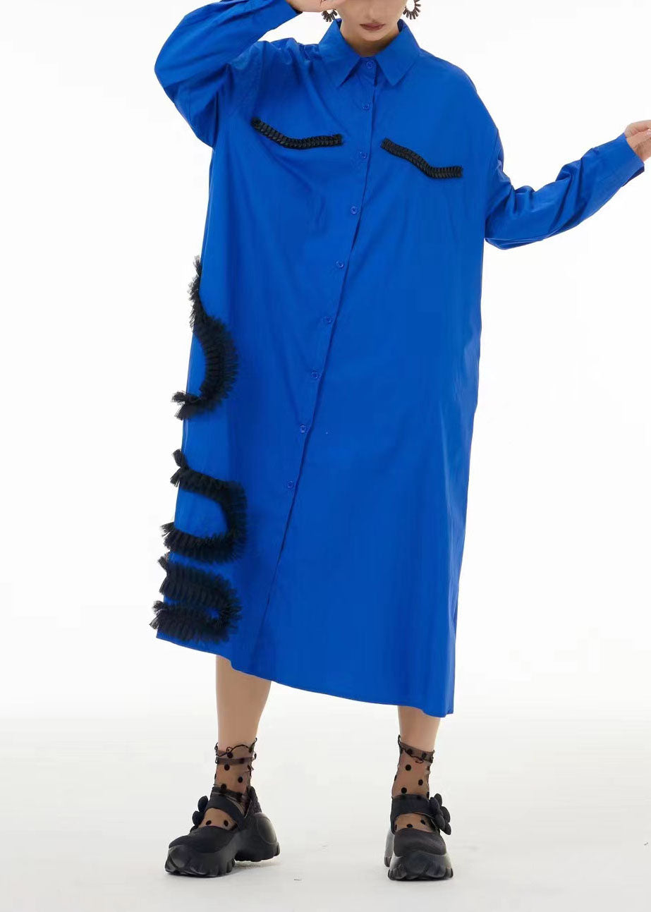 Fashion Black Oversized Patchwork Wrinkled Cotton Shirt Dress Spring LC0103