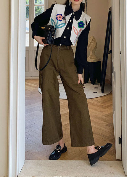 Fashion Black Patchwork Floral Decorated Cotton Blouses Spring LY0772