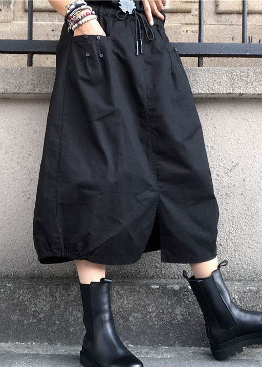 Fashion Black Wrinkled Pockets Elastic Waist Cotton Skirts Spring LY0602