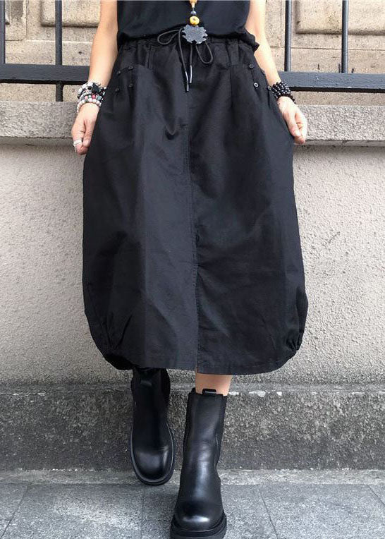 Fashion Black Wrinkled Pockets Elastic Waist Cotton Skirts Spring LY0602