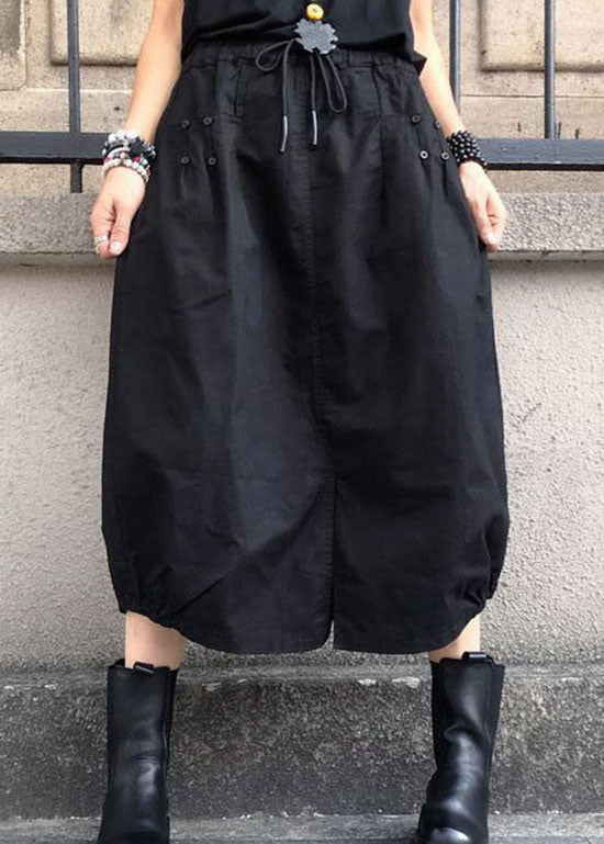 Fashion Black Wrinkled Pockets Elastic Waist Cotton Skirts Spring LY0602