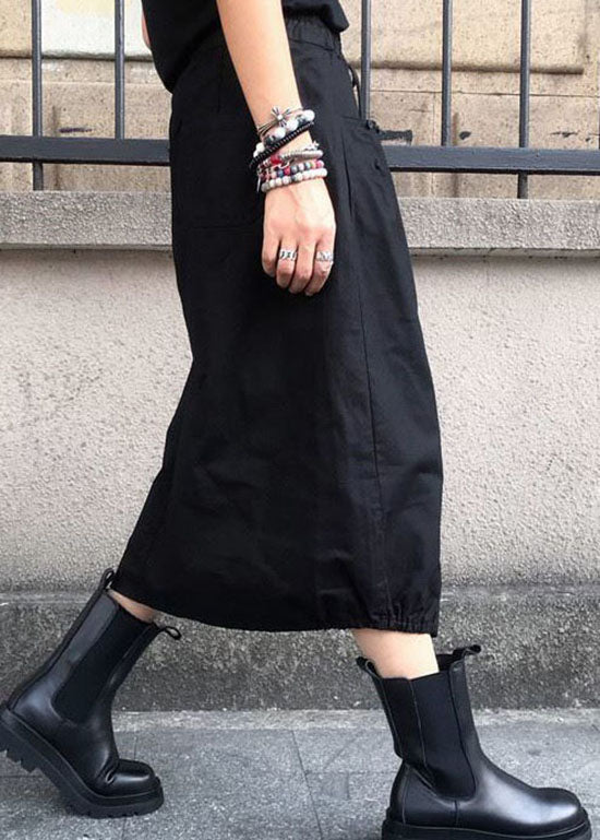 Fashion Black Wrinkled Pockets Elastic Waist Cotton Skirts Spring LY0602