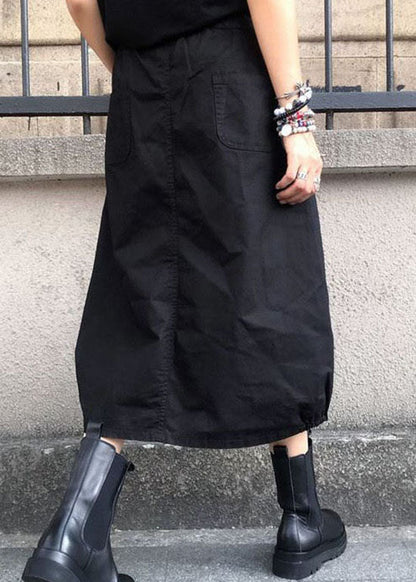 Fashion Black Wrinkled Pockets Elastic Waist Cotton Skirts Spring LY0602